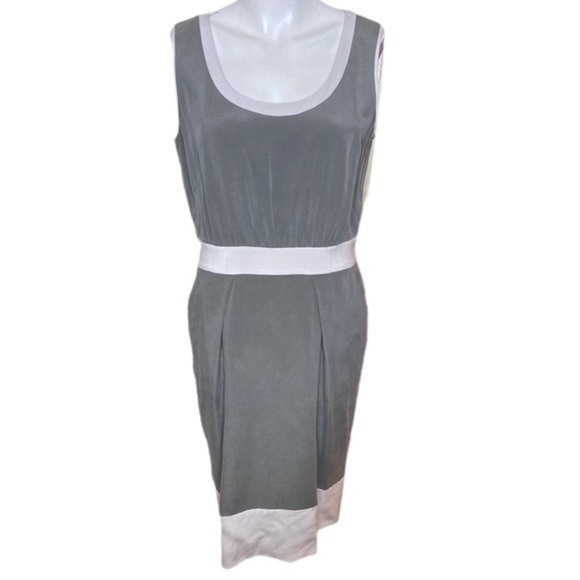Lafayette 148 Silk Gray & Cream Color-block Dress - Picture 7 of 7